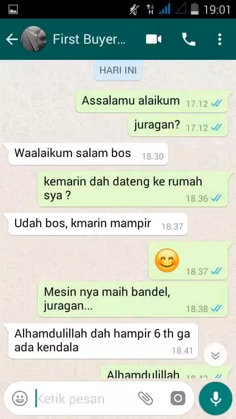 Testimoni mesin Hade 2011-2017 6 tahun tanpa kendala